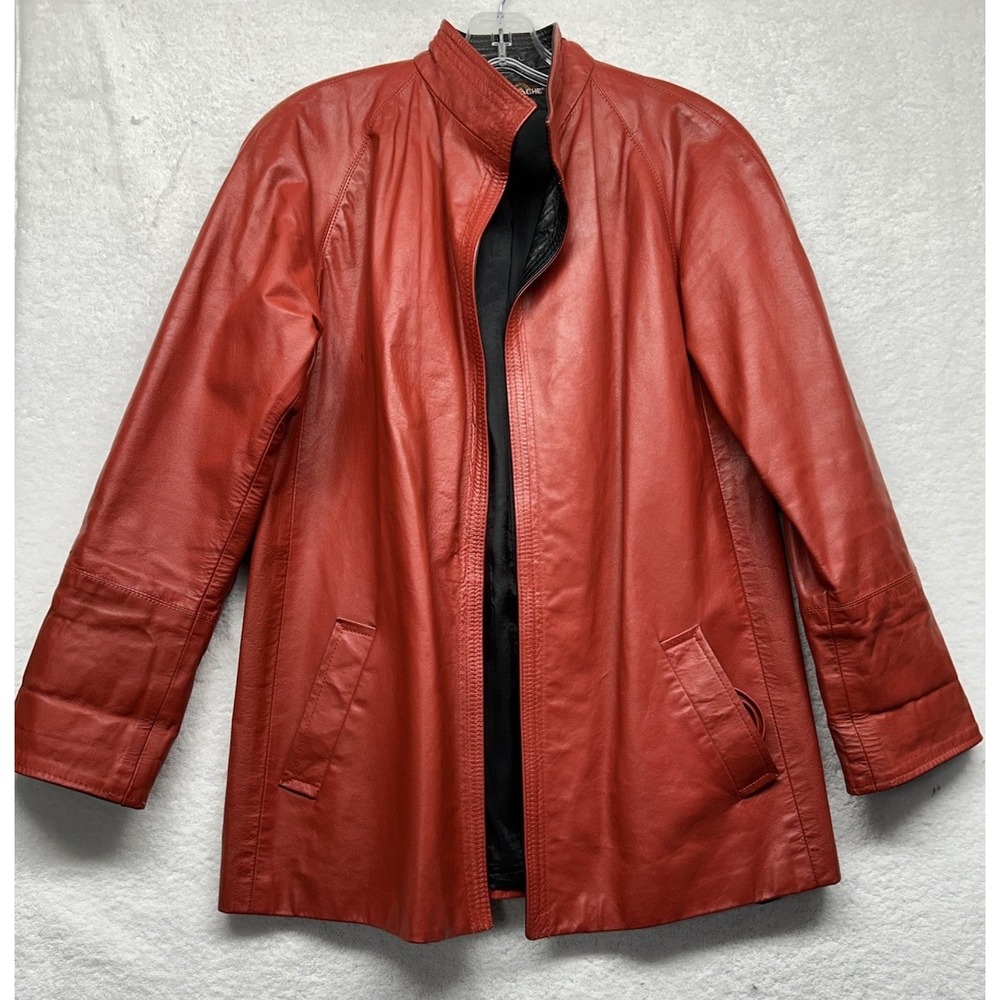 Jordache Womens Size M? Orange Vintage Long Sleeve Leather Open Front Jacket